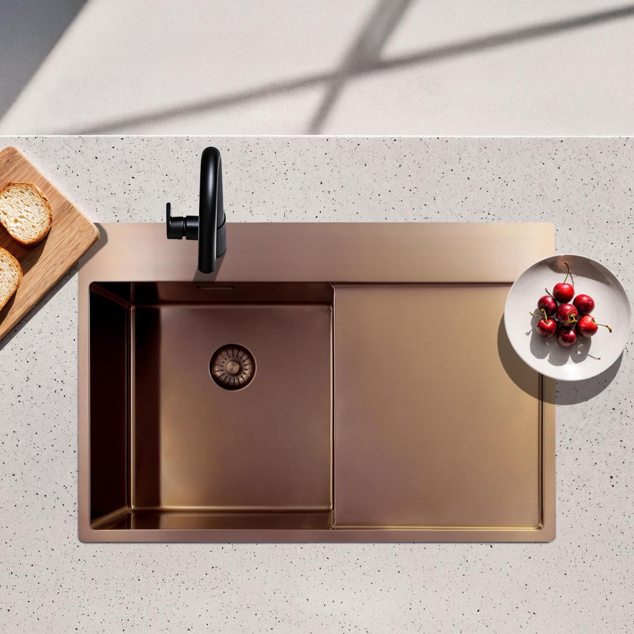 Pure.Sink Exclusivo Lavabo in rame con zona di scolo 78x52 cm Tapwing a sinistra PEX4078LT-62 - Productafbeelding 2