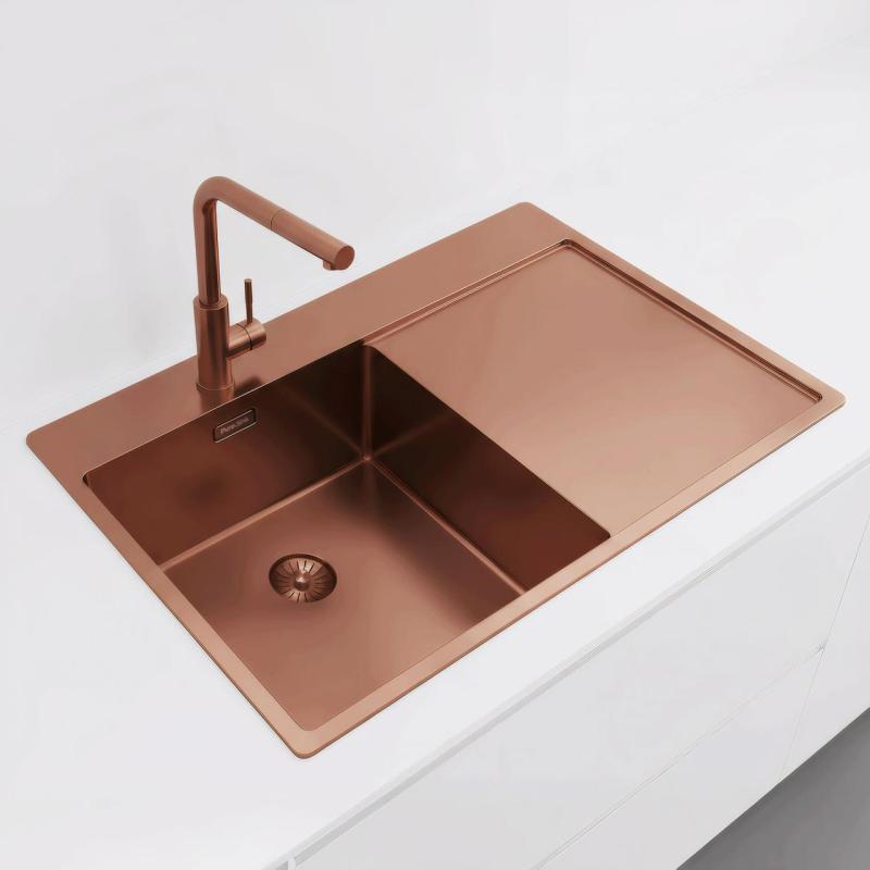 Pure.Sink Exclusivo Lavabo in rame con zona di scolo 78x52 cm Tapwing a sinistra PEX4078LT-62