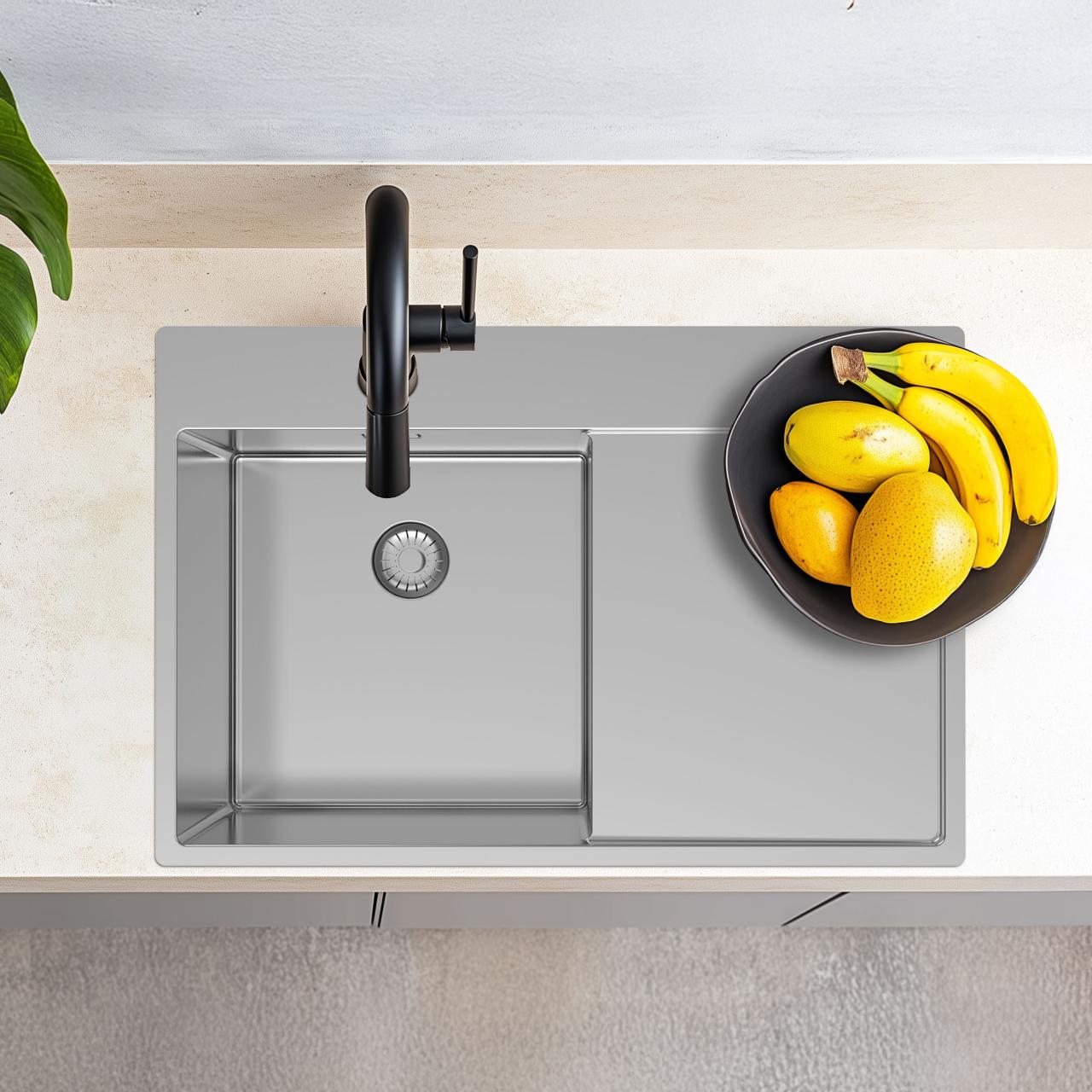 Pure.Sink Exclusivo lavello in acciaio inossidabile con zona di scolamento 78x52 cm Tapwing a destra PEX4078RT-02 - Productafbeelding 2