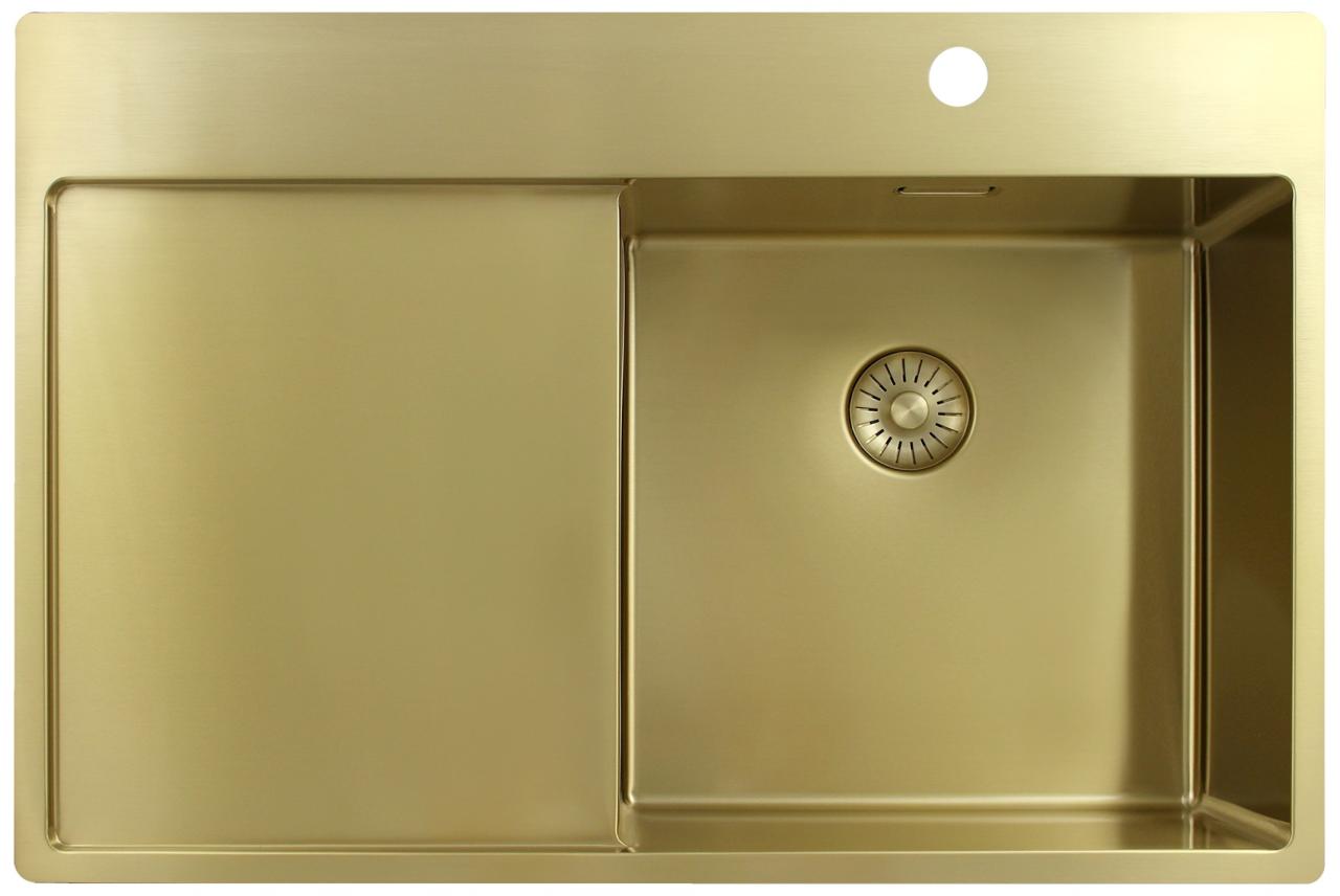 Pure.Sink Exclusivo Lavello dorato con zona di sgocciolamento 78x52 cm Tapwing a destra PEX4078RT-60 - Productafbeelding