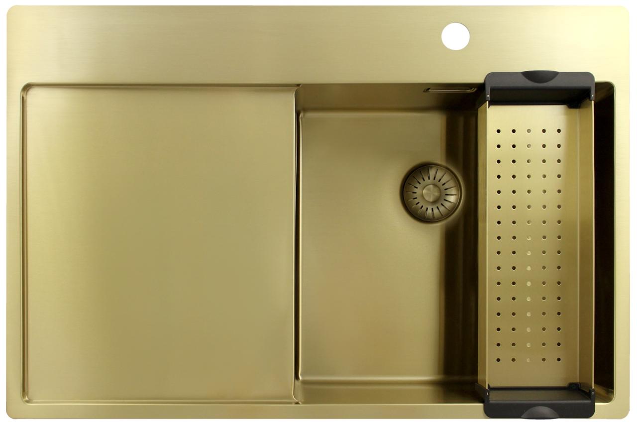 Pure.Sink Exclusivo Lavello dorato con zona di sgocciolamento 78x52 cm Tapwing a destra PEX4078RT-60 - Productafbeelding 3