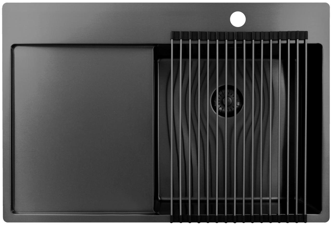 Pure.Sink Exclusivo Gun Metal lavello con zona di scolatura 78x52 cm Tapwing a destra PEX4078RT-61 - Productafbeelding 4