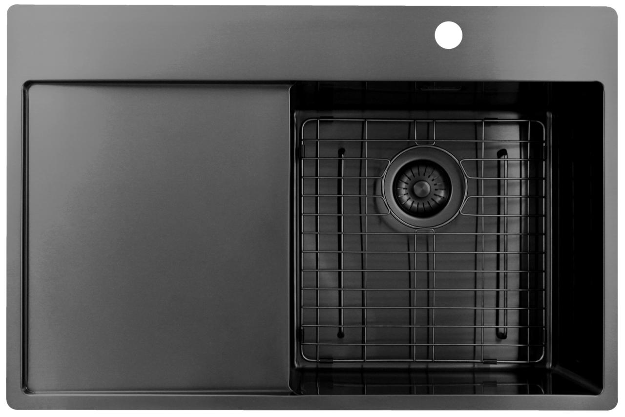 Pure.Sink Exclusivo Gun Metal lavello con zona di scolatura 78x52 cm Tapwing a destra PEX4078RT-61 - Productafbeelding 5