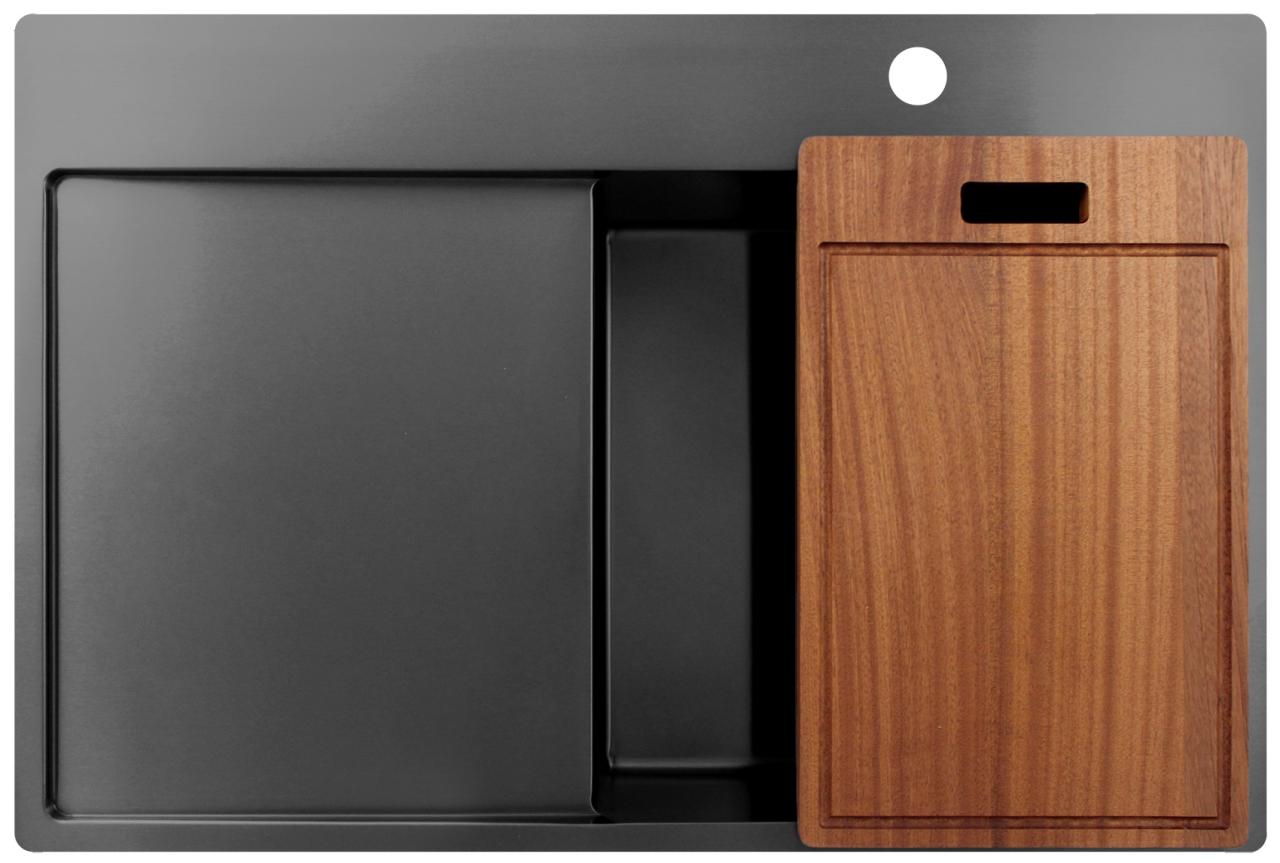 Pure.Sink Exclusivo Gun Metal lavello con zona di scolatura 78x52 cm Tapwing a destra PEX4078RT-61 - Productafbeelding 6
