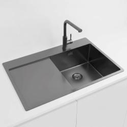 Pure.Sink Exclusivo Gun Metal lavello con zona di scolatura 78x52 cm Tapwing a destra PEX4078RT-61