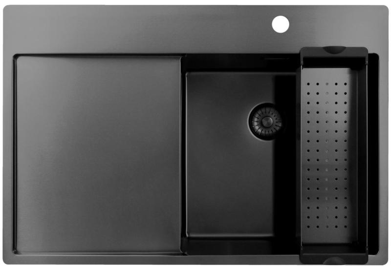 Pure.Sink Exclusivo Gun Metal lavello con zona di scolatura 78x52 cm Tapwing a destra PEX4078RT-61