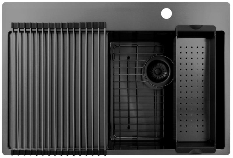 Pure.Sink Exclusivo Gun Metal lavello con zona di scolatura 78x52 cm Tapwing a destra PEX4078RT-61