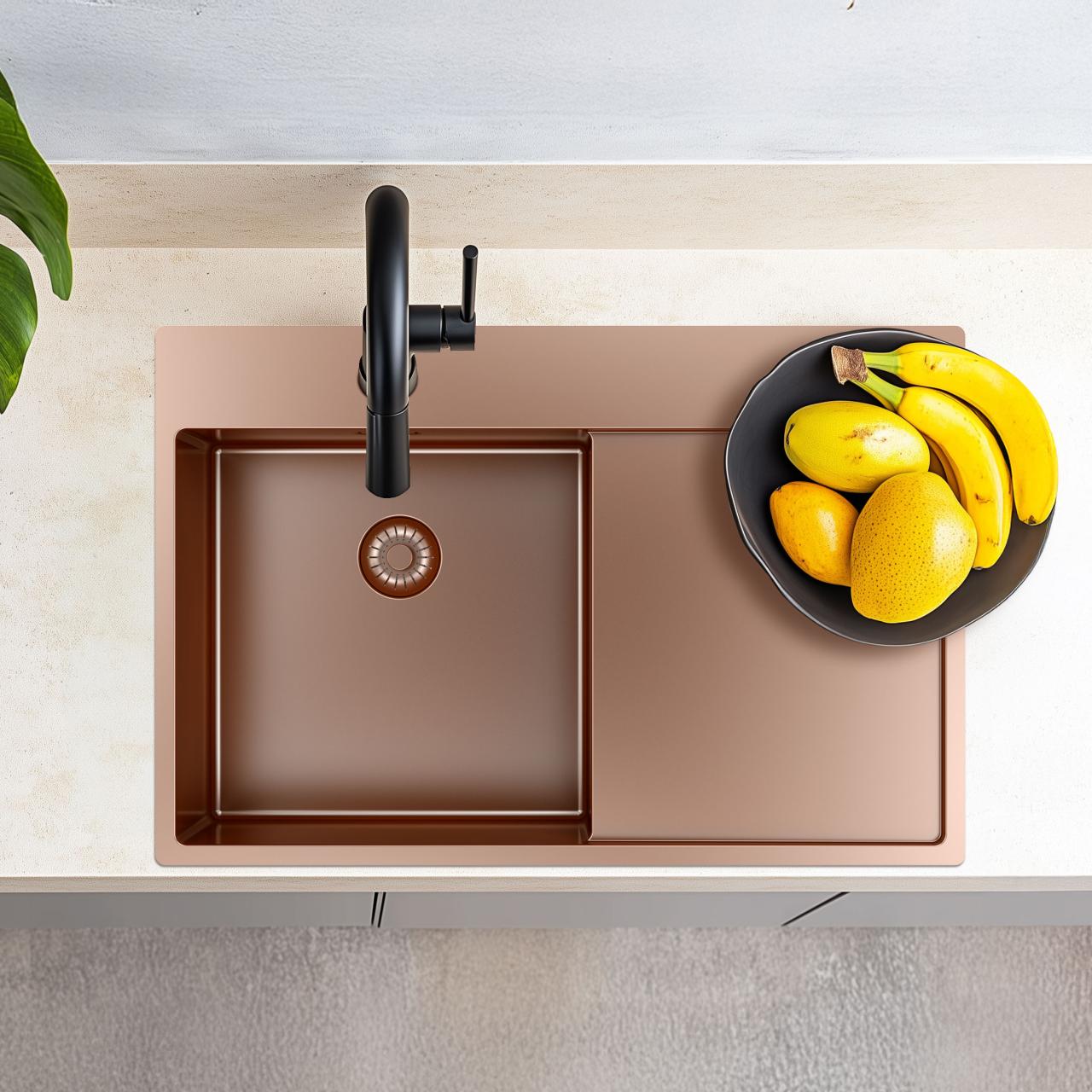 Pure.Sink Exclusivo Lavabo in rame con zona di scolamento 78x52 cm Tapwing a destra PEX4078RT-62 - Productafbeelding 10