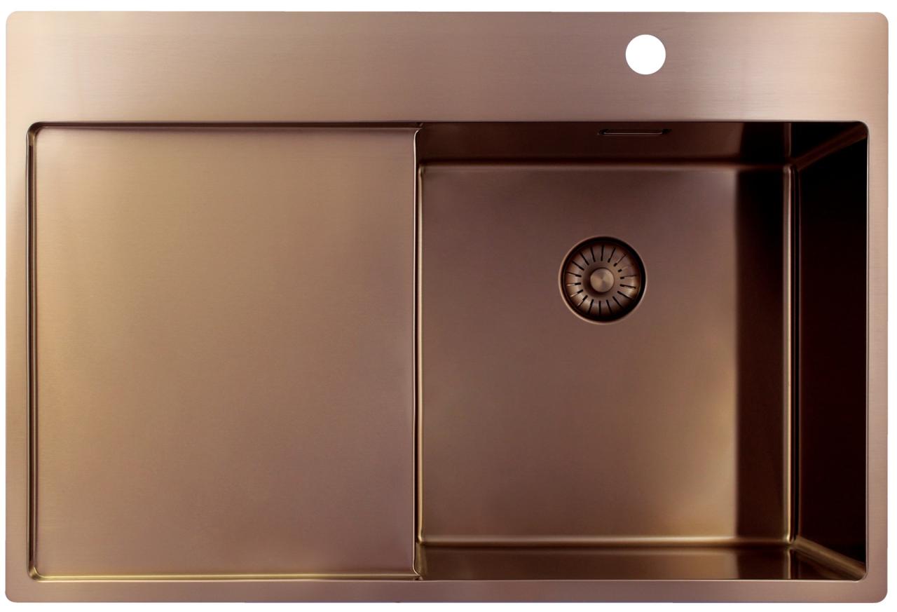 Pure.Sink Exclusivo Lavabo in rame con zona di scolamento 78x52 cm Tapwing a destra PEX4078RT-62 - Productafbeelding
