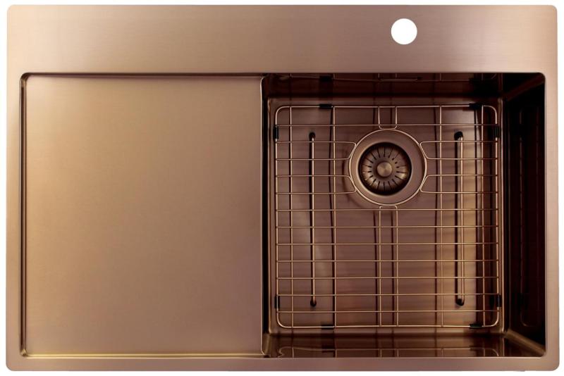 Pure.Sink Exclusivo Lavabo in rame con zona di scolamento 78x52 cm Tapwing a destra PEX4078RT-62