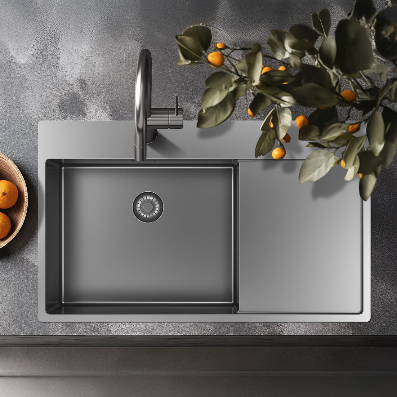 Pure.Sink Exclusivo Lavello in acciaio inox con zona di scolo 86x52 cm Tapwing a sinistra PEX5086LT-02 - Productafbeelding 2