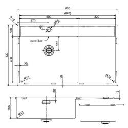 Pure.Sink Exclusivo Lavello in acciaio inox con zona di scolo 86x52 cm Tapwing a sinistra PEX5086LT-02