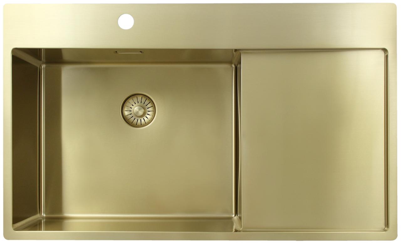 Pure.Sink Exclusivo Lavello dorato con zona di scolamento 86x52 cm Tapwing a sinistra PEX5086LT-60 - Productafbeelding