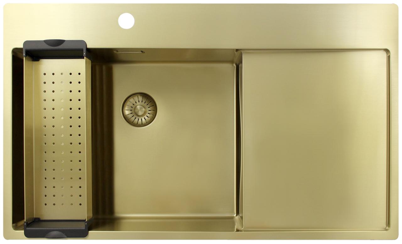 Pure.Sink Exclusivo Lavello dorato con zona di scolamento 86x52 cm Tapwing a sinistra PEX5086LT-60 - Productafbeelding 3