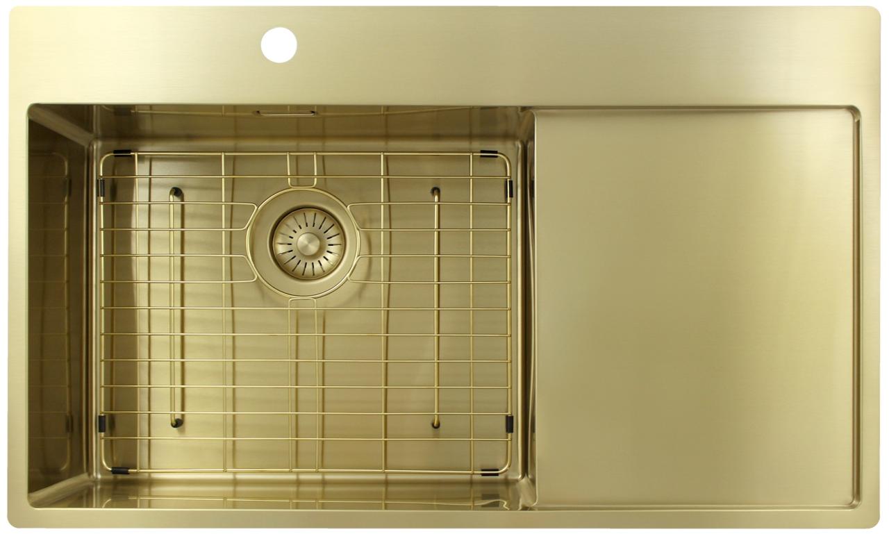 Pure.Sink Exclusivo Lavello dorato con zona di scolamento 86x52 cm Tapwing a sinistra PEX5086LT-60 - Productafbeelding 6
