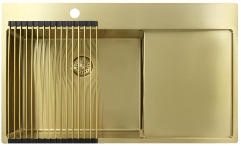 Pure.Sink Exclusivo Lavello dorato con sgocciolatoio 86x52 cm Rubinetto a leva sinistro PEX5086LT-60