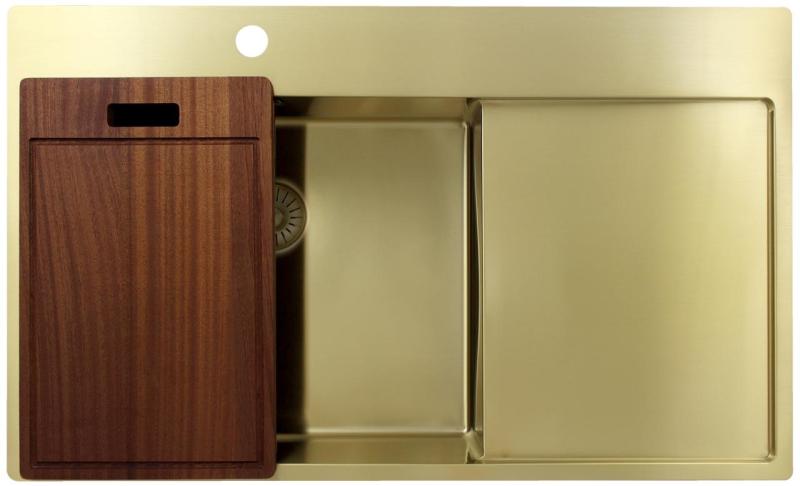 Pure.Sink Exclusivo Lavello dorato con sgocciolatoio 86x52 cm Rubinetto a leva sinistro PEX5086LT-60