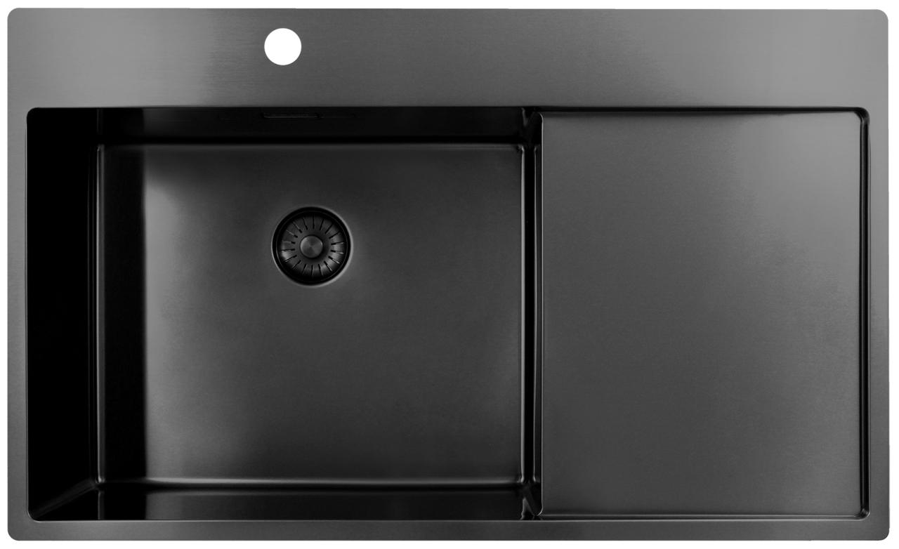 Pure.Sink Exclusivo Gun Metal lavello con zona di sgocciolamento 86x52 cm Tapwing a sinistra PEX5086LT-61 - Productafbeelding