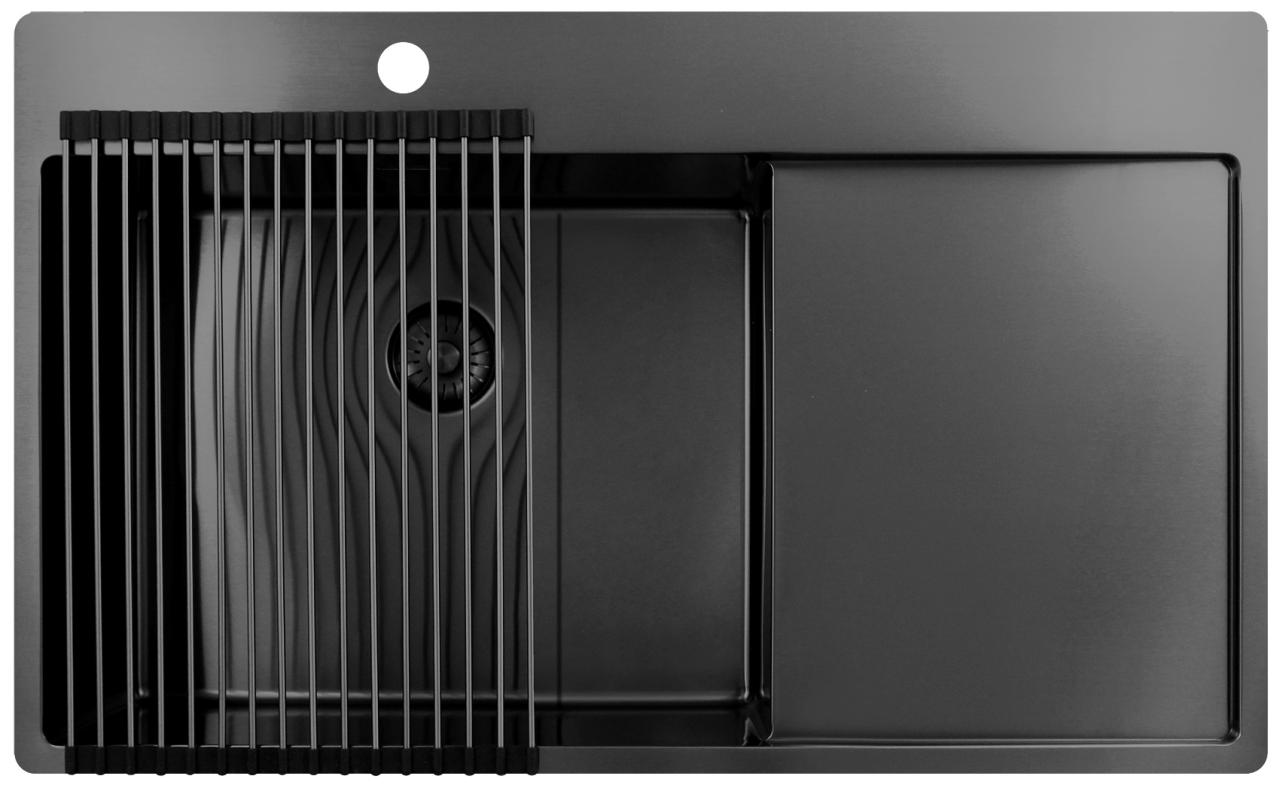 Pure.Sink Exclusivo Gun Metal lavello con zona di sgocciolamento 86x52 cm Tapwing a sinistra PEX5086LT-61 - Productafbeelding 3