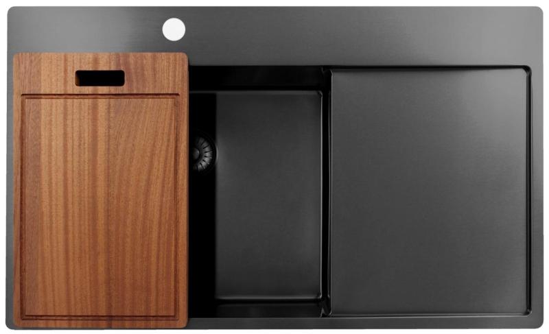 Pure.Sink Exclusivo Gun Metal lavello con zona di sgocciolamento 86x52 cm Tapwing a sinistra PEX5086LT-61