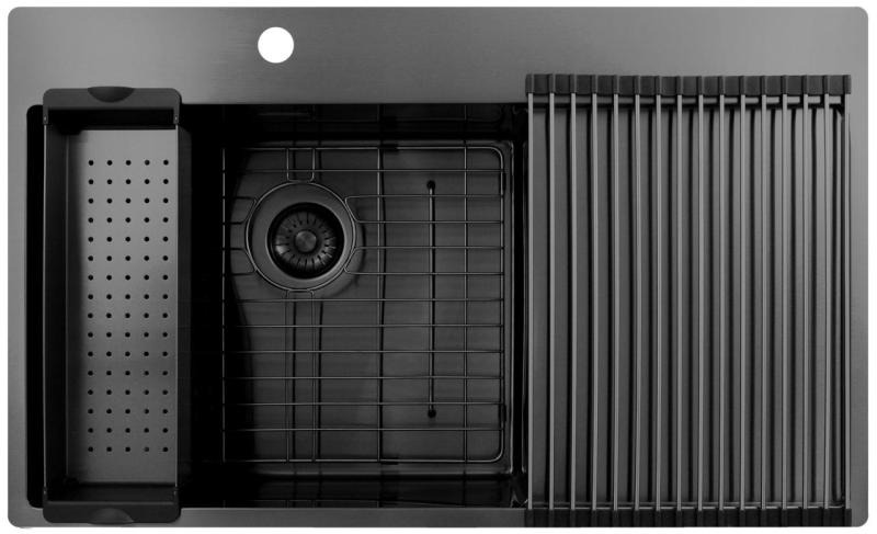 Pure.Sink Exclusivo Gun Metal lavello con zona di sgocciolamento 86x52 cm Tapwing a sinistra PEX5086LT-61