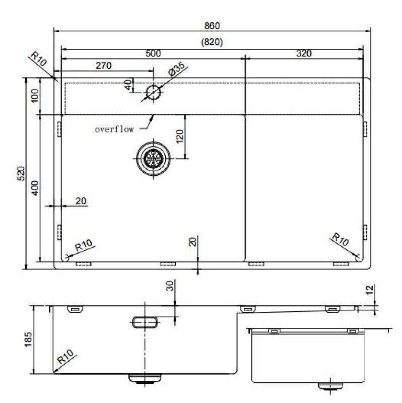 Pure.Sink Exclusivo Gun Metal lavello con zona di sgocciolamento 86x52 cm Tapwing a sinistra PEX5086LT-61