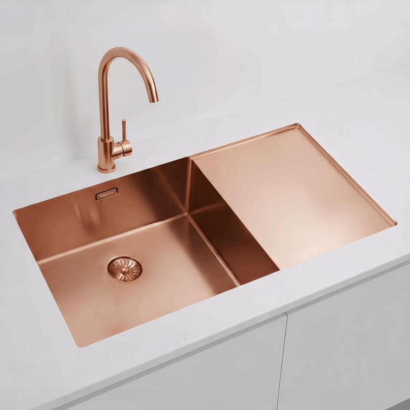 Pure.Sink Exclusivo Lavabo in rame con zona di scolo 86x52 cm Tapwing a sinistra PEX5086LT-62