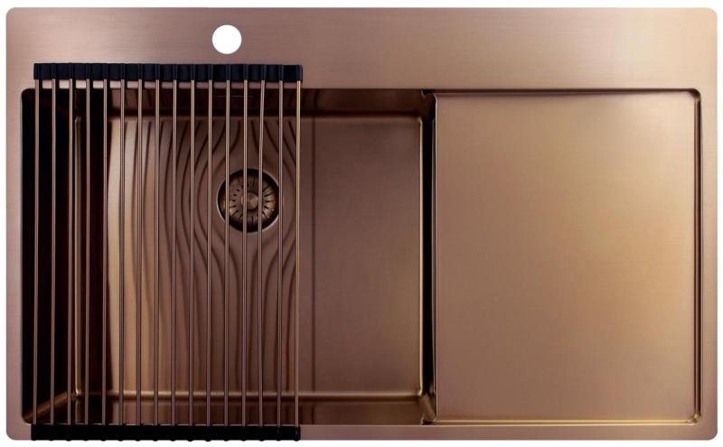 Pure.Sink Exclusivo Lavabo in rame con zona di scolo 86x52 cm Tapwing a sinistra PEX5086LT-62