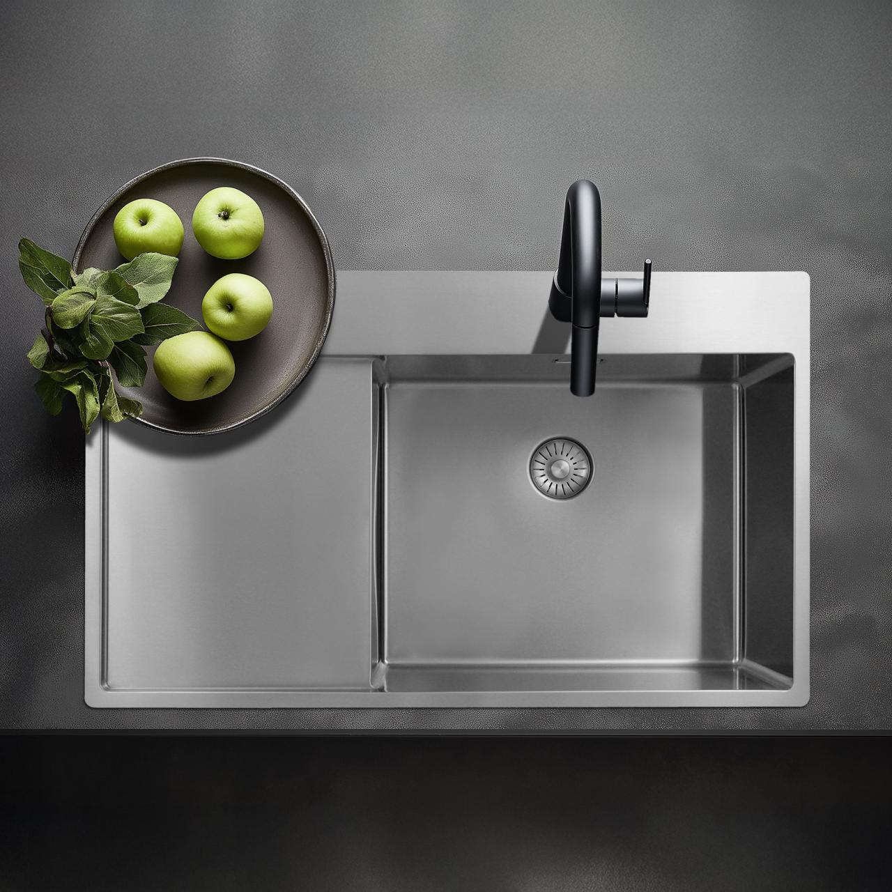 Pure.Sink Exclusivo lavello in acciaio inossidabile con zona di scolamento 86x52 cm Tapwing a destra PEX5086RT-02 - Productafbeelding 2