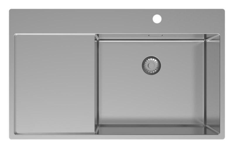 Pure.Sink Exclusivo lavello in acciaio inossidabile con zona di scolamento 86x52 cm Tapwing a destra PEX5086RT-02