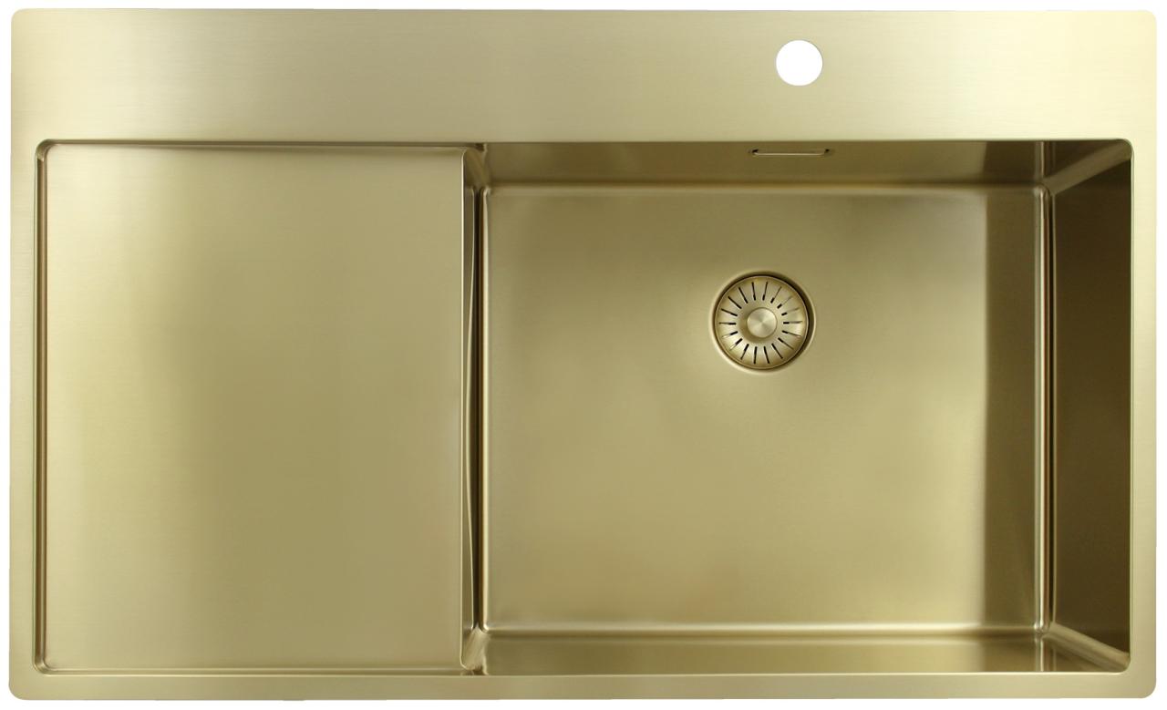 Pure.Sink Exclusivo Lavabo d'oro con zona di scolo 86x52 cm Tapwing a destra PEX5086RT-60 - Productafbeelding