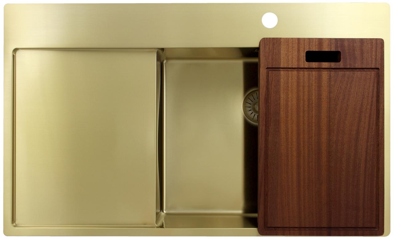 Pure.Sink Exclusivo Lavabo d'oro con zona di scolo 86x52 cm Tapwing a destra PEX5086RT-60 - Productafbeelding 5