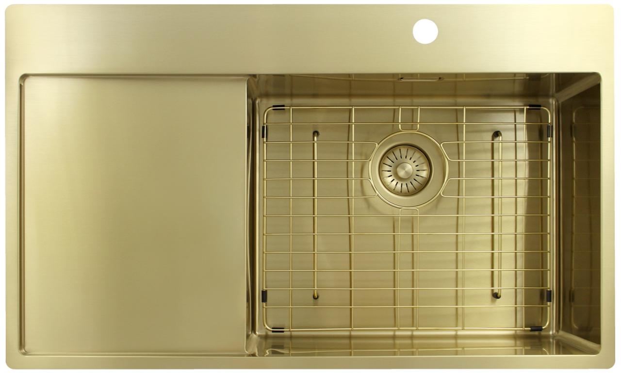 Pure.Sink Exclusivo Lavabo d'oro con zona di scolo 86x52 cm Tapwing a destra PEX5086RT-60 - Productafbeelding 6