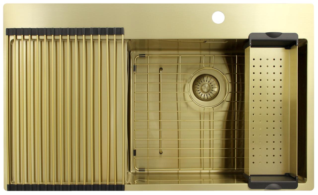 Pure.Sink Exclusivo Lavabo d'oro con zona di scolo 86x52 cm Tapwing a destra PEX5086RT-60 - Productafbeelding 7