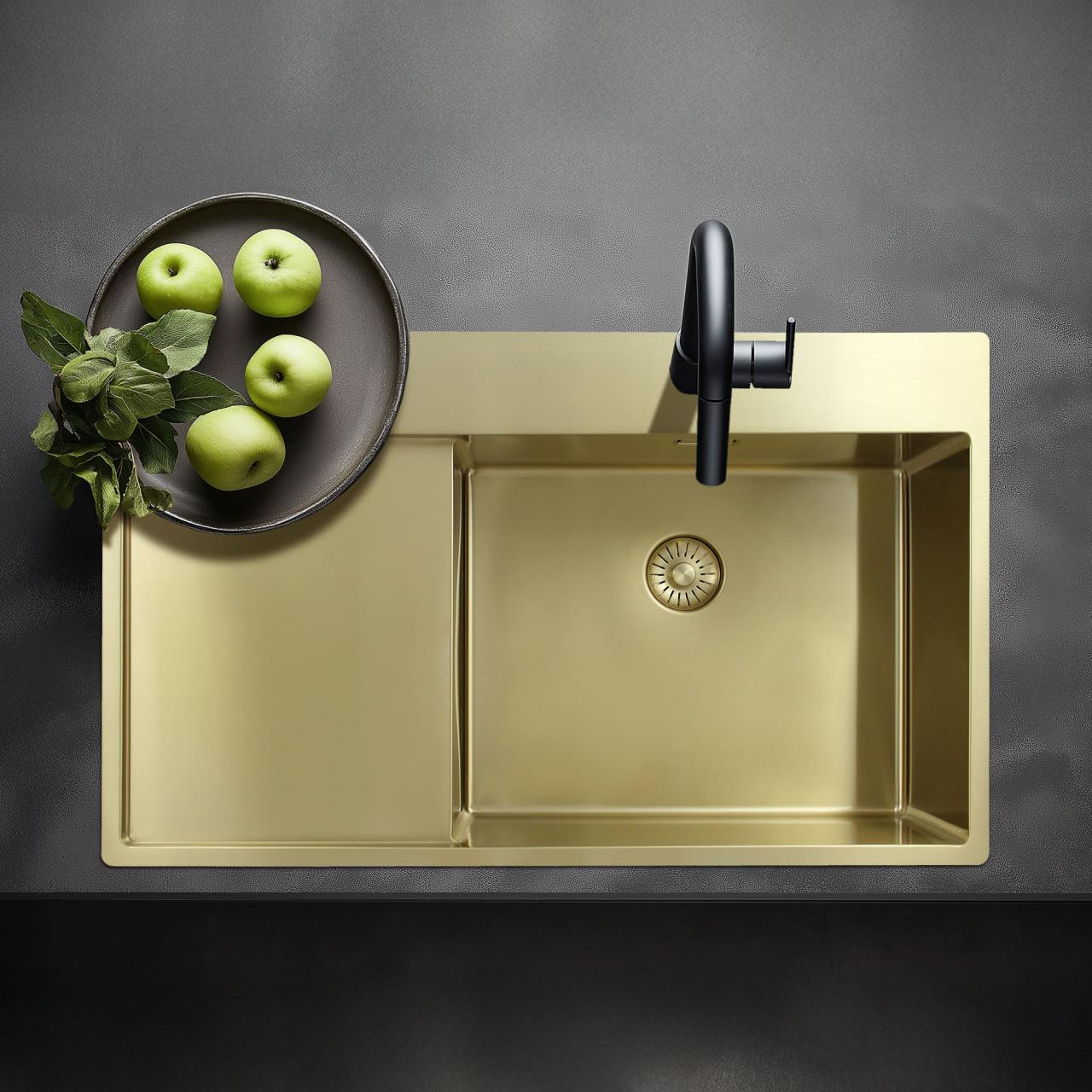 Pure.Sink Exclusivo Lavabo d'oro con zona di scolo 86x52 cm Tapwing a destra PEX5086RT-60 - Productafbeelding 2