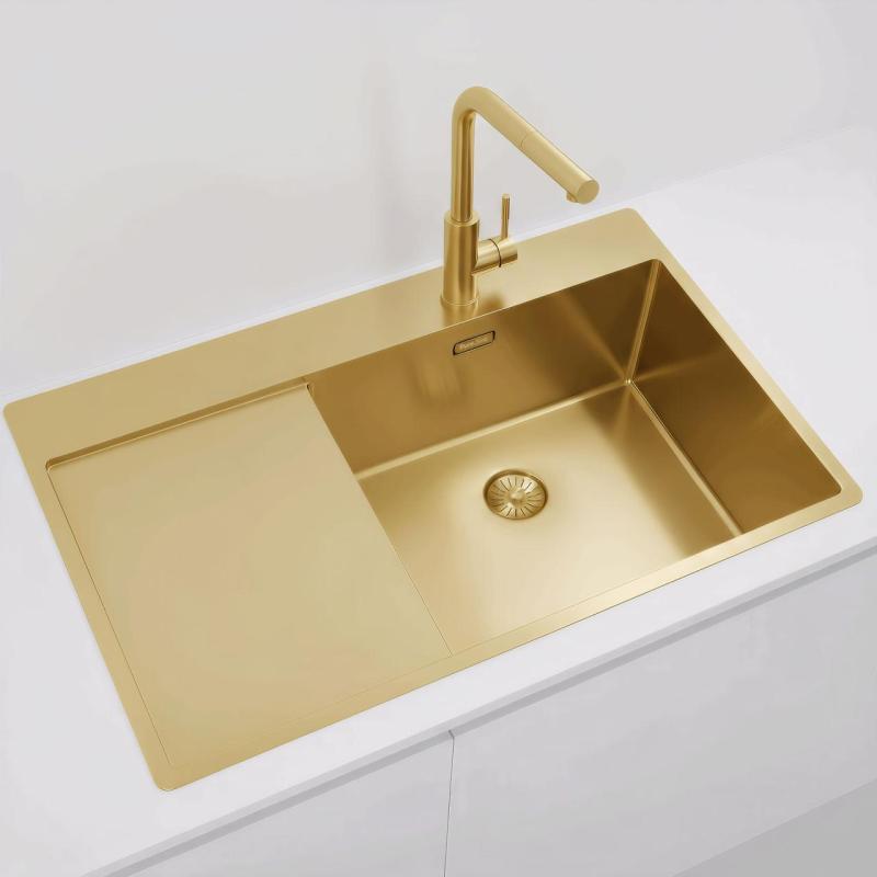 Pure.Sink Exclusivo Lavabo d'oro con zona di scolo 86x52 cm Tapwing a destra PEX5086RT-60