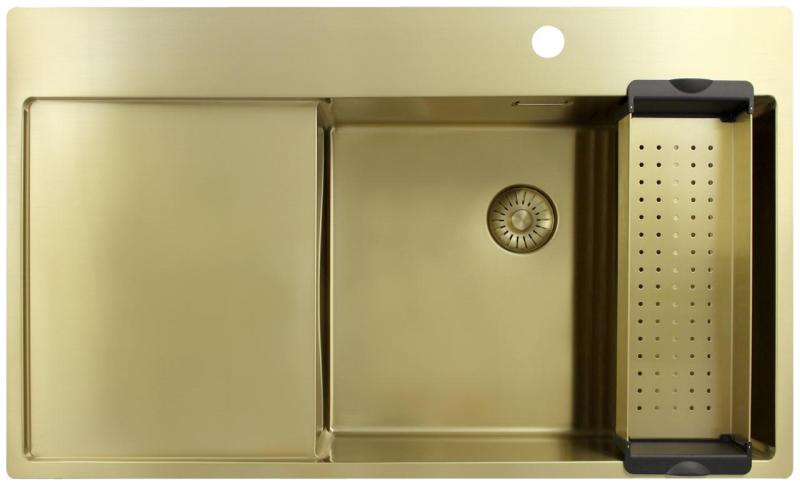 Pure.Sink Exclusivo Lavabo d'oro con zona di scolo 86x52 cm Tapwing a destra PEX5086RT-60