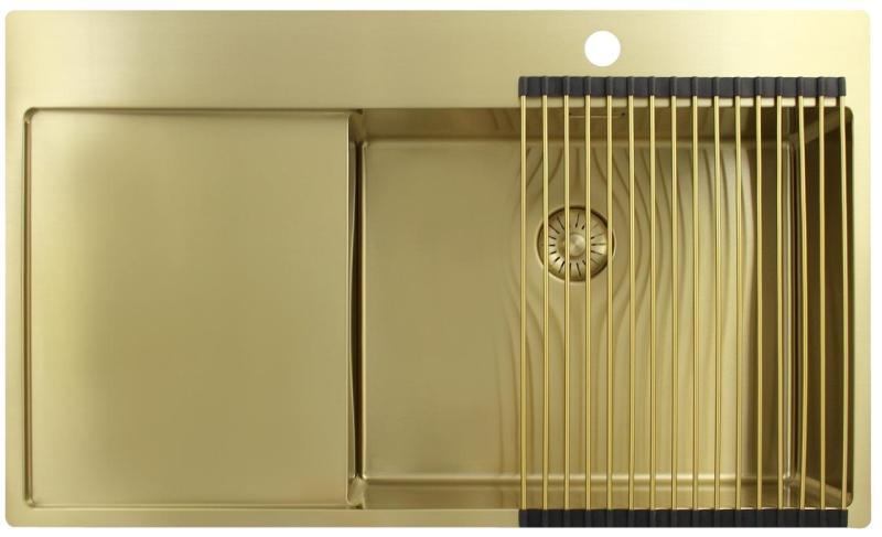 Pure.Sink Exclusivo Lavabo d'oro con zona di scolo 86x52 cm Tapwing a destra PEX5086RT-60