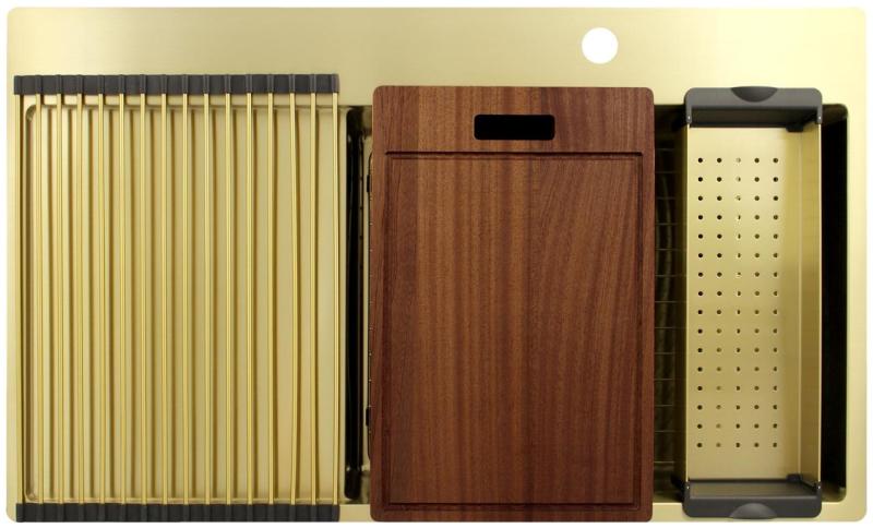 Pure.Sink Exclusivo Lavabo d'oro con zona di scolo 86x52 cm Tapwing a destra PEX5086RT-60