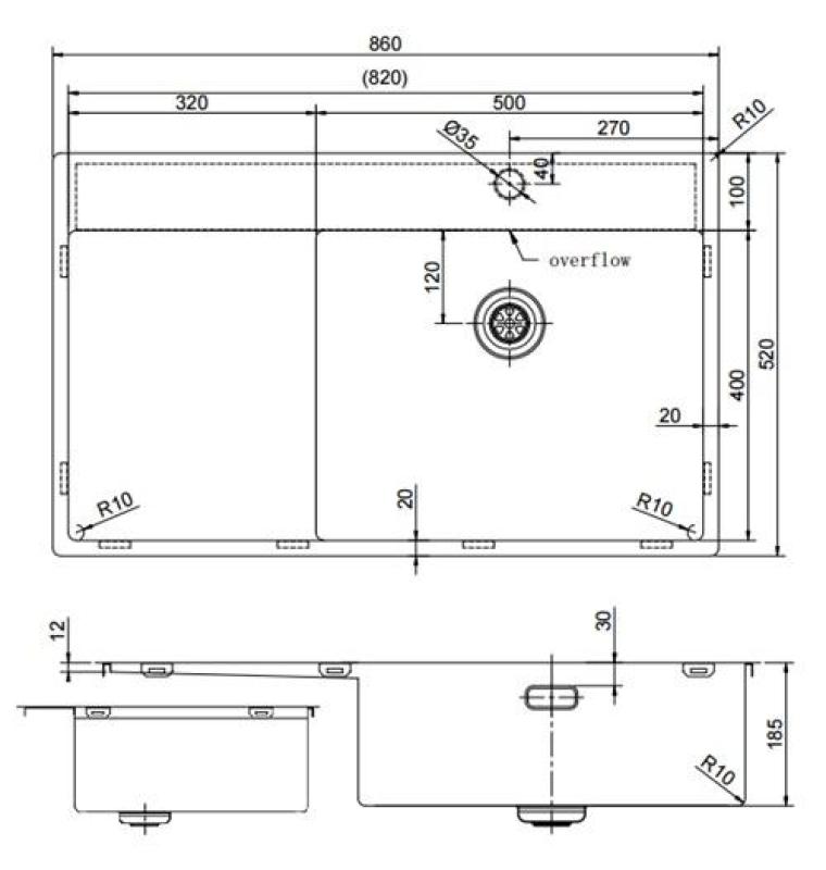 Pure.Sink Exclusivo Lavabo d'oro con zona di scolo 86x52 cm Tapwing a destra PEX5086RT-60