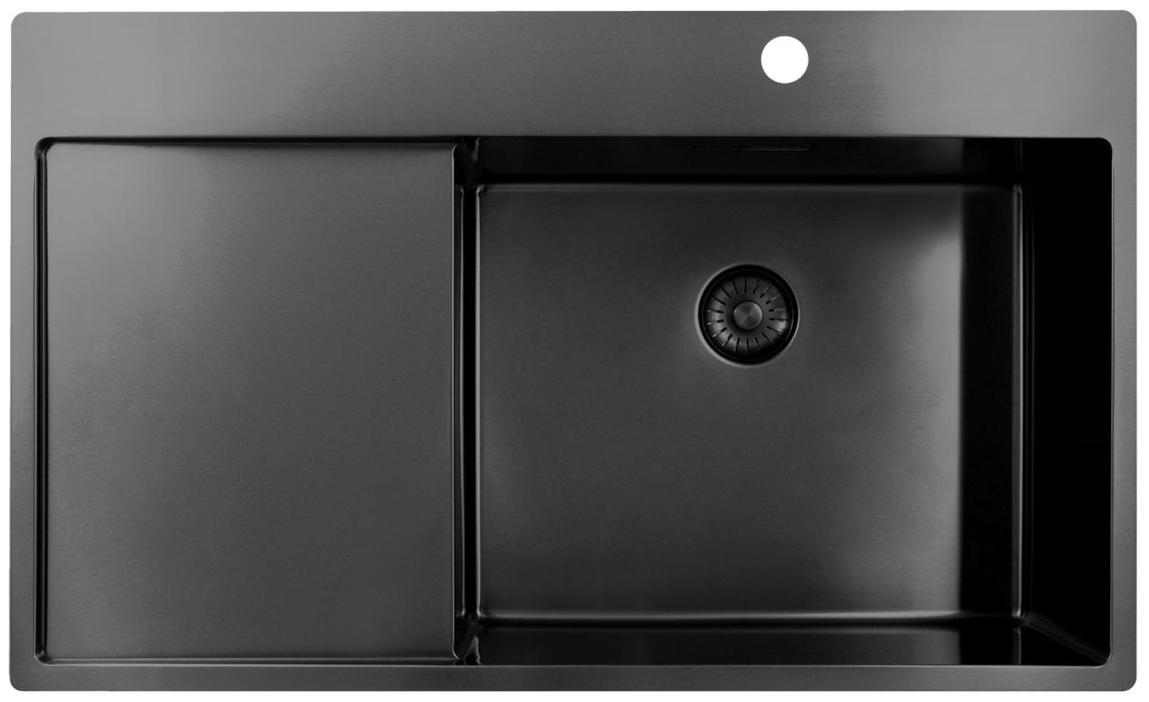 Pure.Sink Exclusivo Gun Metal lavabo con zona di scolatura 86x52 cm Tapwing a destra PEX5086RT-61 - Productafbeelding
