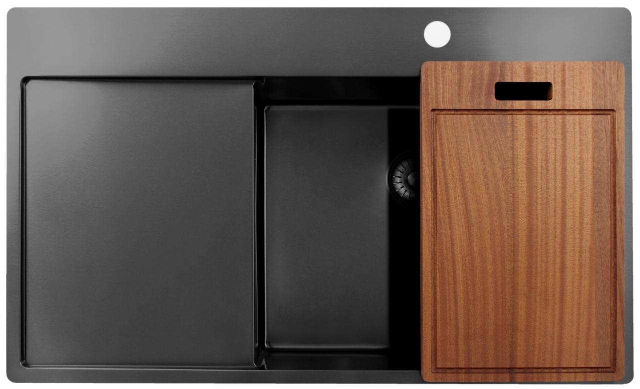 Pure.Sink Exclusivo Gun Metal lavabo con zona di scolatura 86x52 cm Tapwing a destra PEX5086RT-61 - Productafbeelding 5