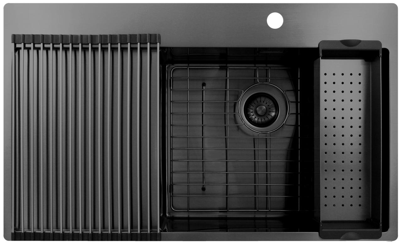 Pure.Sink Exclusivo Gun Metal lavabo con zona di scolatura 86x52 cm Tapwing a destra PEX5086RT-61 - Productafbeelding 6