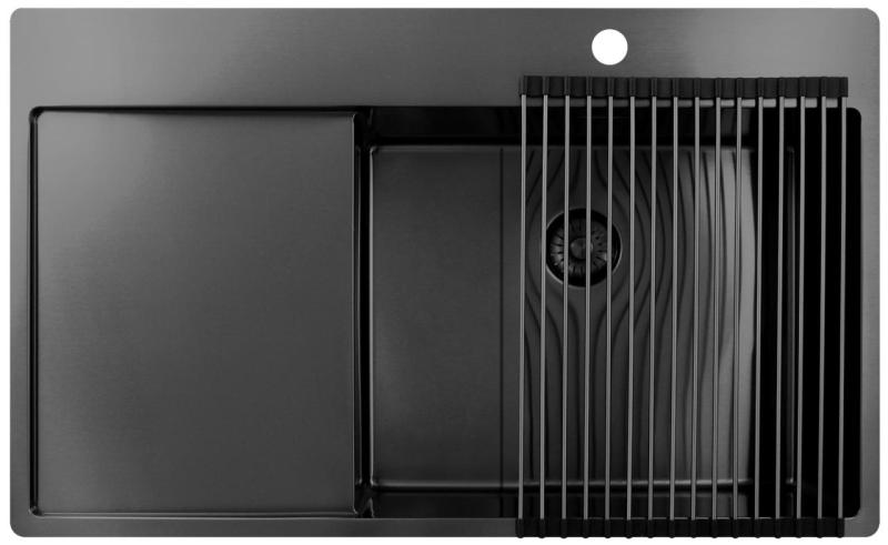 Pure.Sink Exclusivo Gun Metal lavabo con zona di scolatura 86x52 cm Tapwing a destra PEX5086RT-61