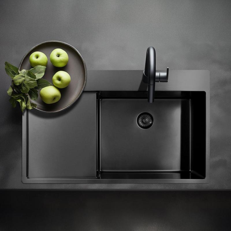 Pure.Sink Exclusivo Gun Metal lavabo con zona di scolatura 86x52 cm Tapwing a destra PEX5086RT-61