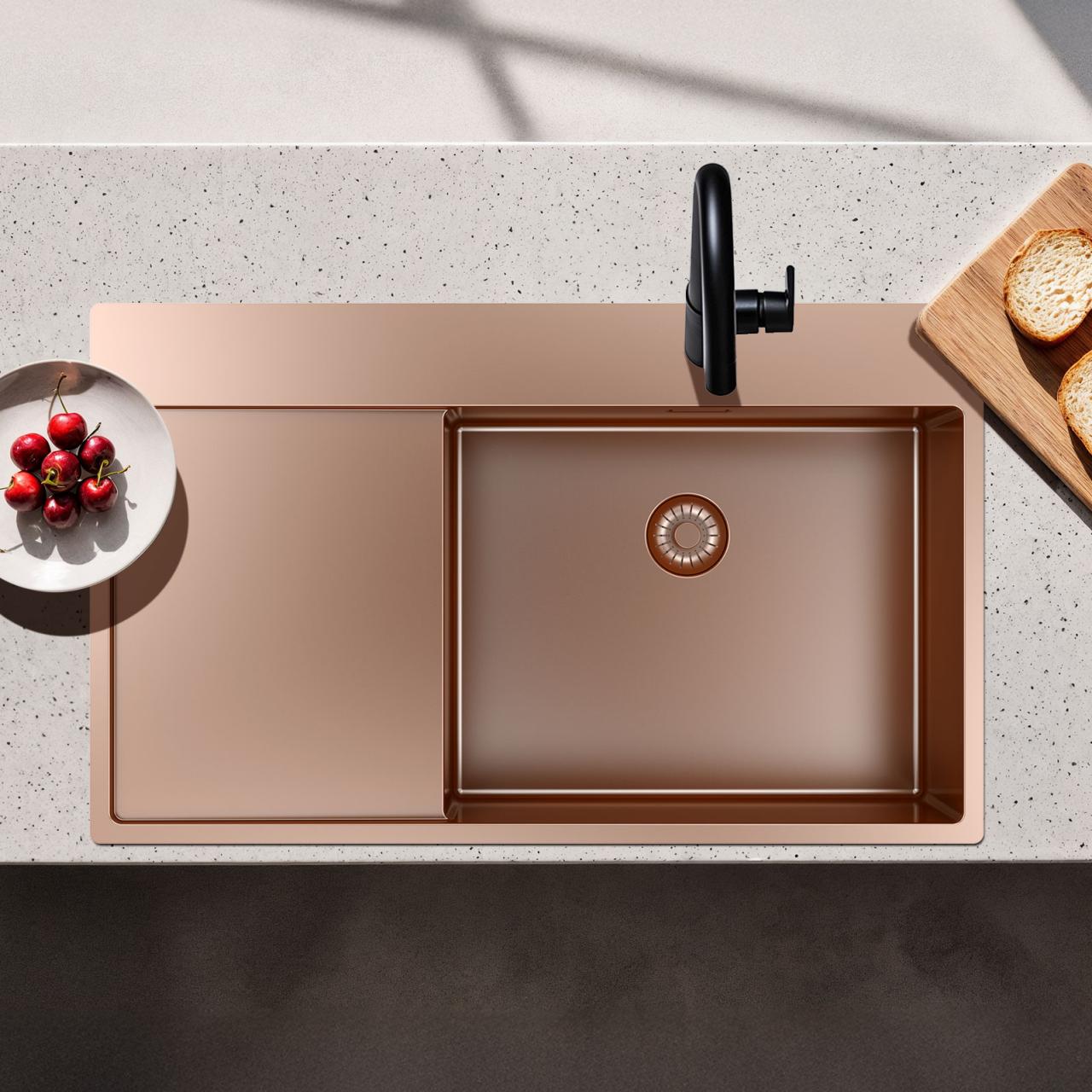 Pure.Sink Exclusivo Lavello in rame con zona di scolo 86x52 cm Tapwing a destra PEX5086RT-62 - Productafbeelding 12