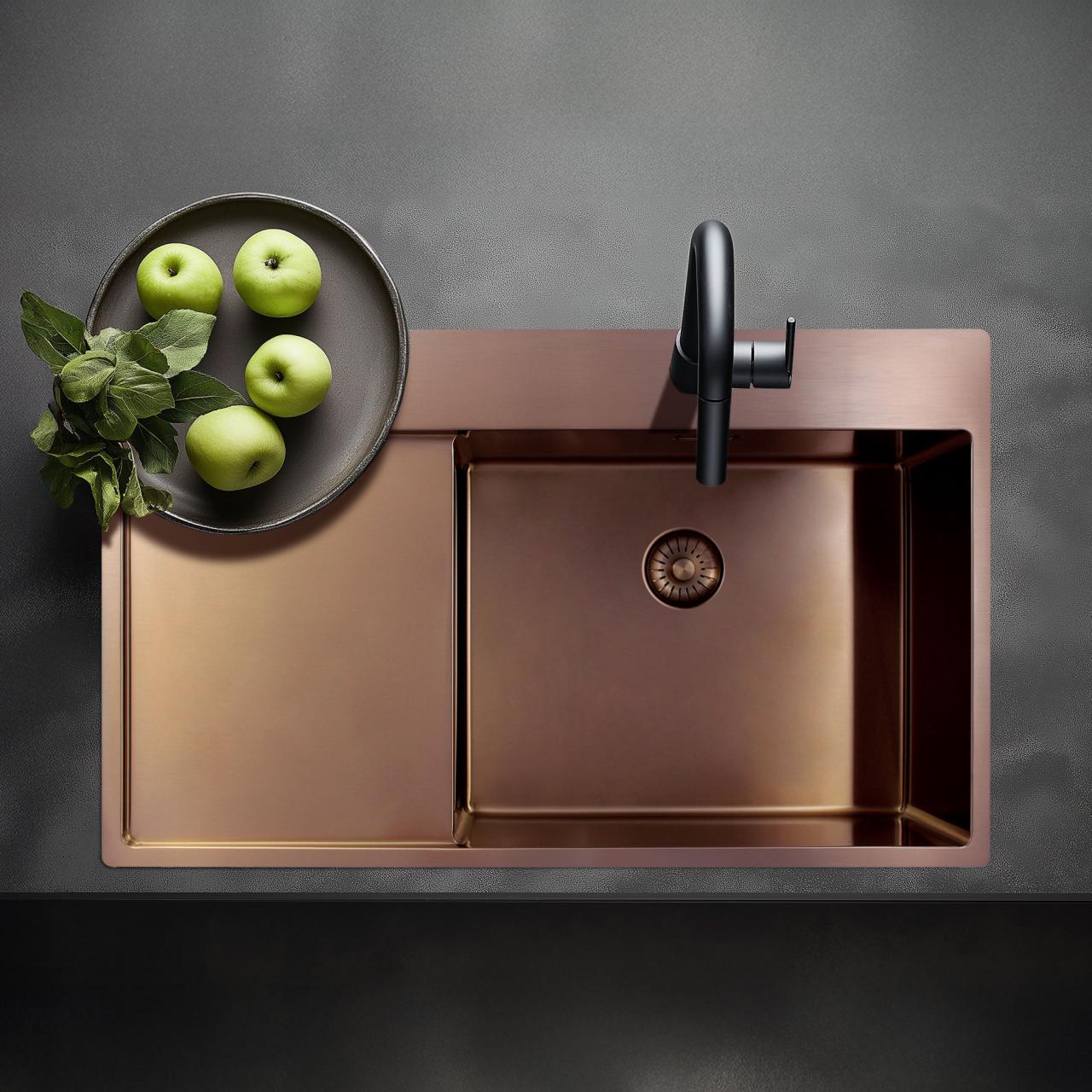Pure.Sink Exclusivo Lavello in rame con zona di scolo 86x52 cm Tapwing a destra PEX5086RT-62 - Productafbeelding 2