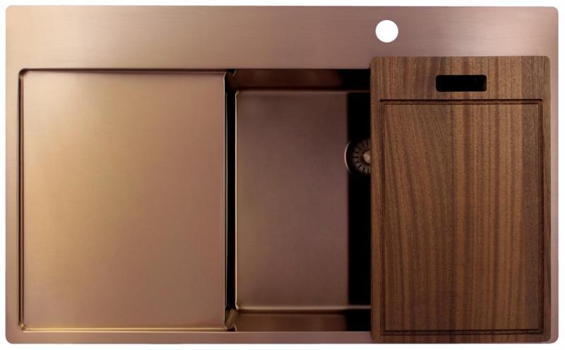 Pure.Sink Exclusivo Lavello in rame con zona di scolo 86x52 cm Tapwing a destra PEX5086RT-62