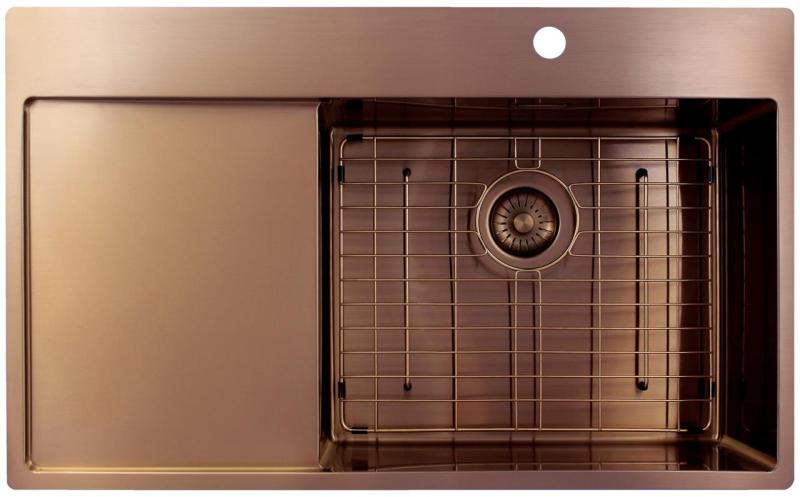 Pure.Sink Exclusivo Lavello in rame con zona di scolo 86x52 cm Tapwing a destra PEX5086RT-62