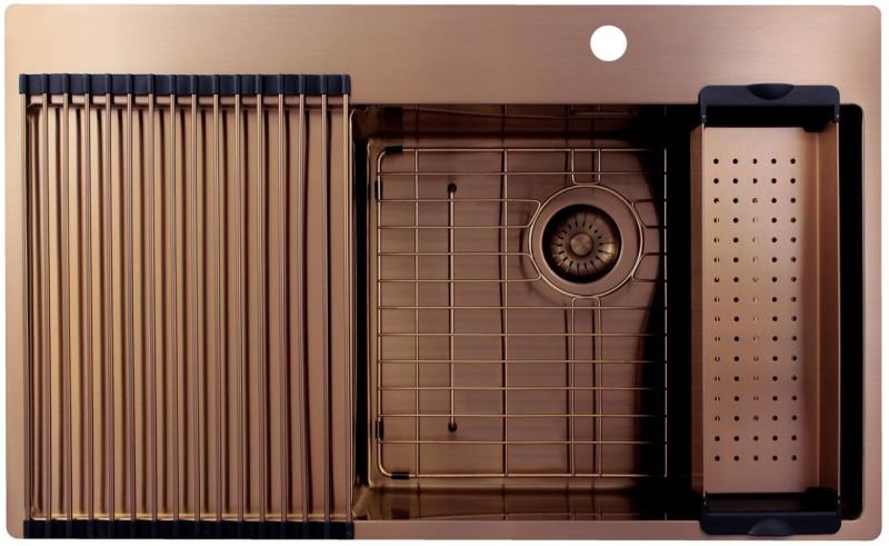 Pure.Sink Exclusivo Lavello in rame con zona di scolo 86x52 cm Tapwing a destra PEX5086RT-62